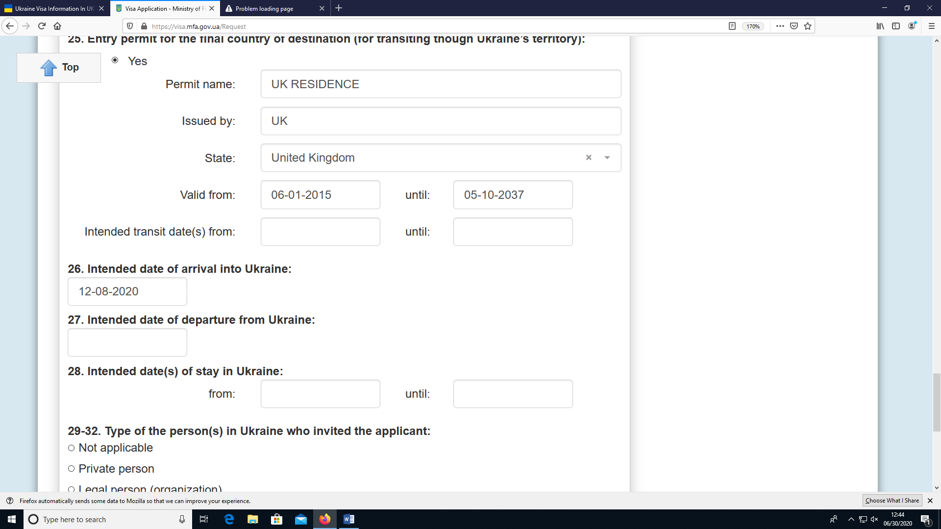 Ukriane Visa Information In UK Application Form